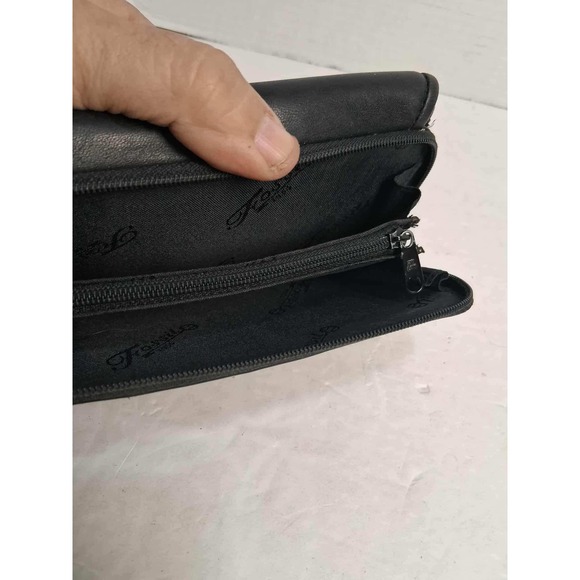 Fossil Black Leather Bifold Zip Around Wallet Organizer Zipper Has Wear - Picture 12 of 13
